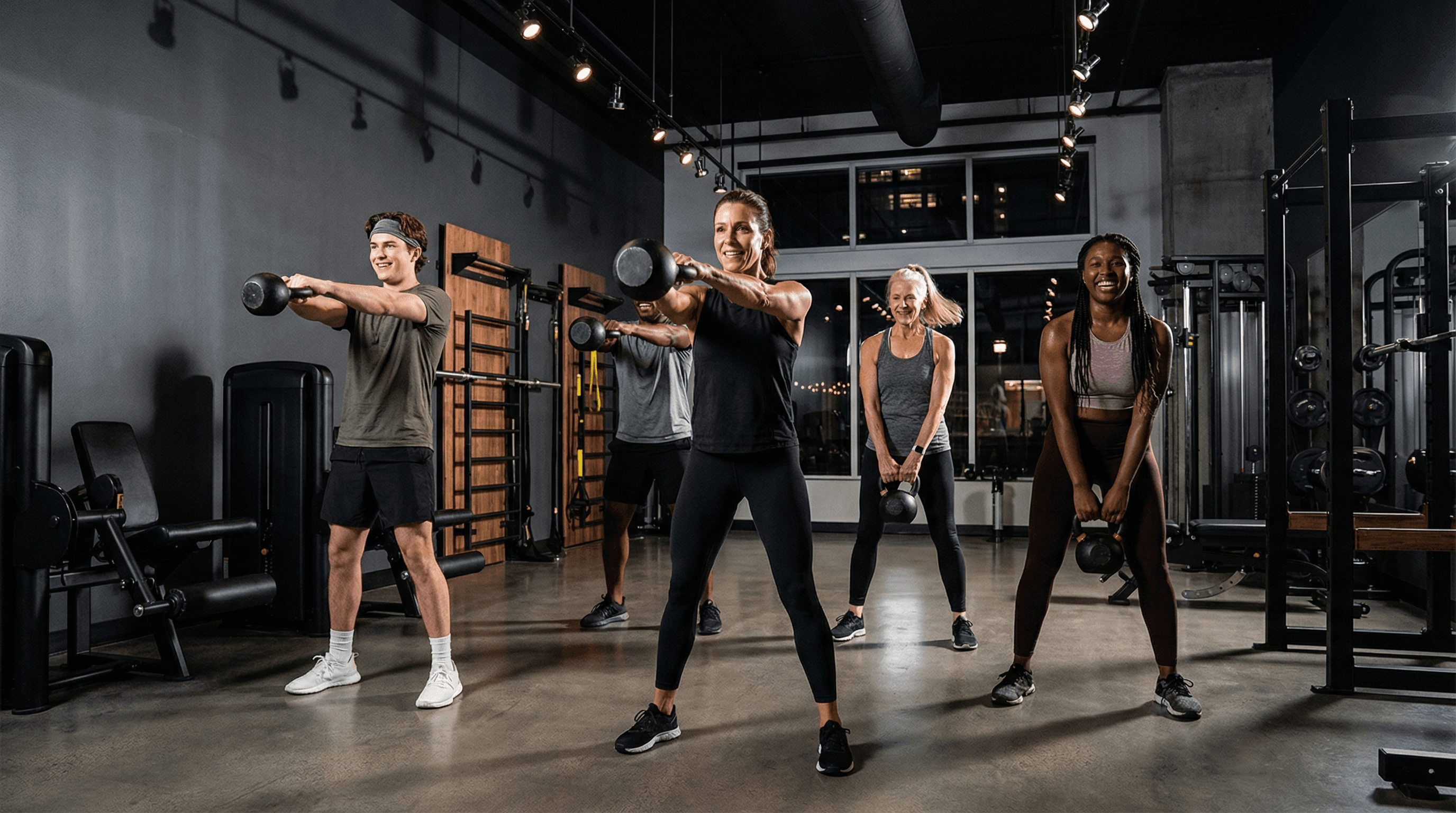 Group fitness class in modern boutique gym
